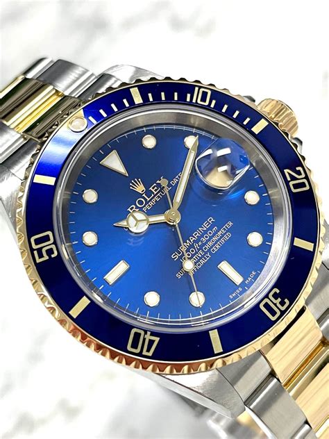 rolex submariner blue dial dual tone bracelet watch price|rolex submariner blue price new.